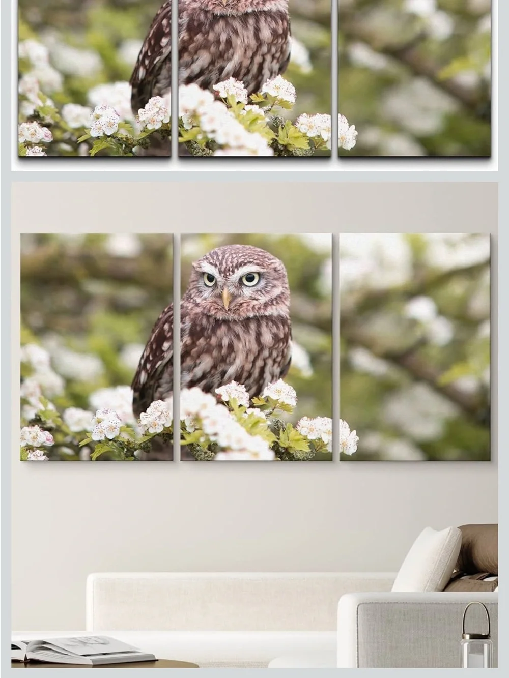 Rustic Owl Triptych Wall Art - Brown and Green